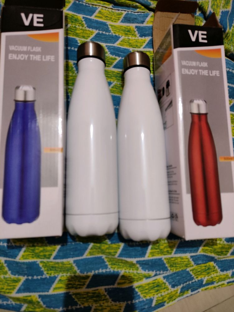 2 White Bottle 500ml Vacuum Flask  Stainless Steel Bottle