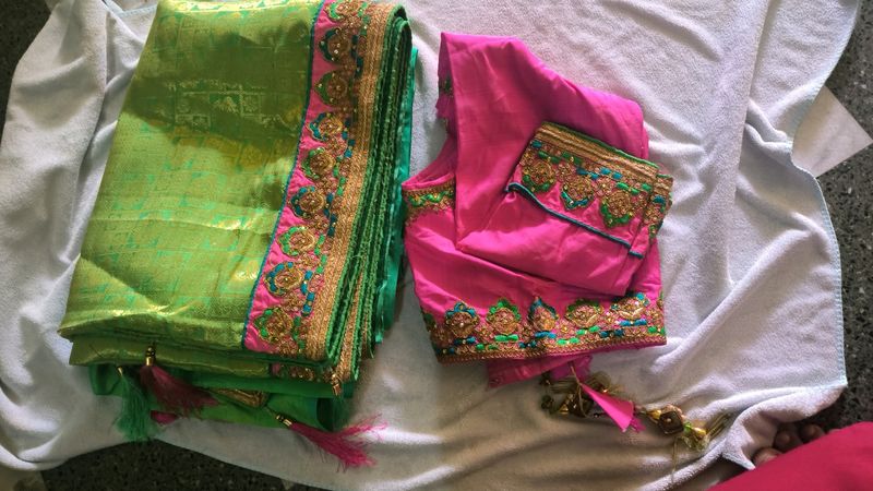 Parrot Green Banarasi Silk Saree