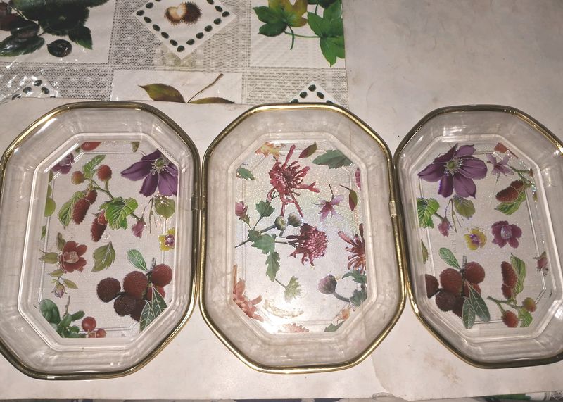 Set Of 3 Plastic Trays ( Floral Print )