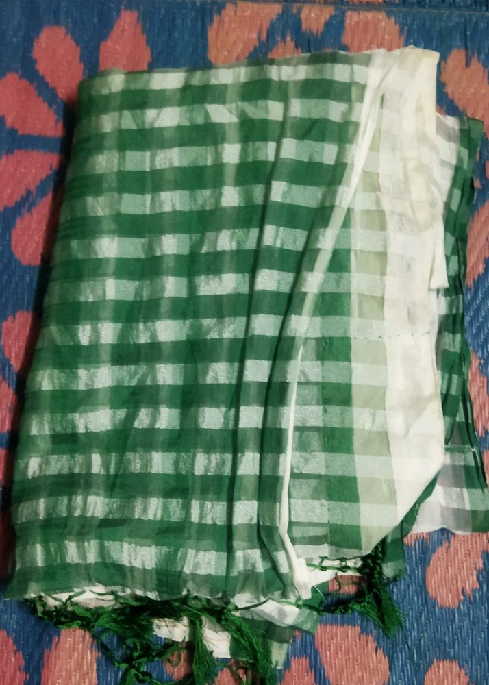 Green & White Saree