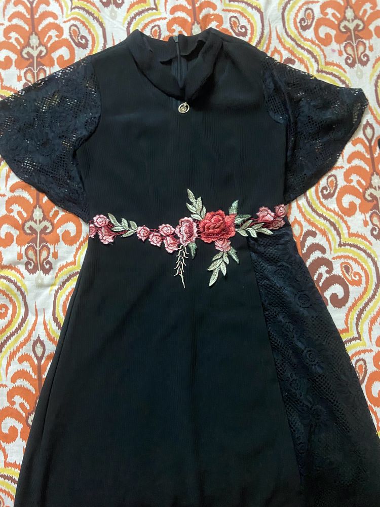 Floral Empire Black Dress