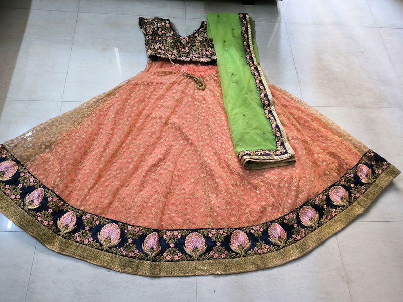 Peach & Green Lehnga Set