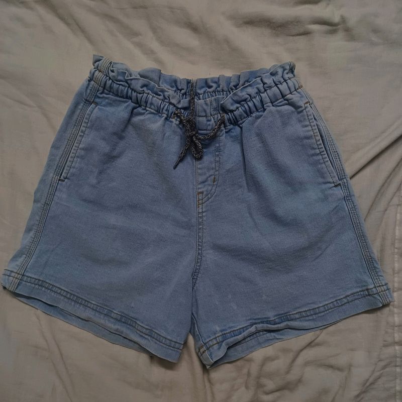 High Waist Elastic Denim Shorts