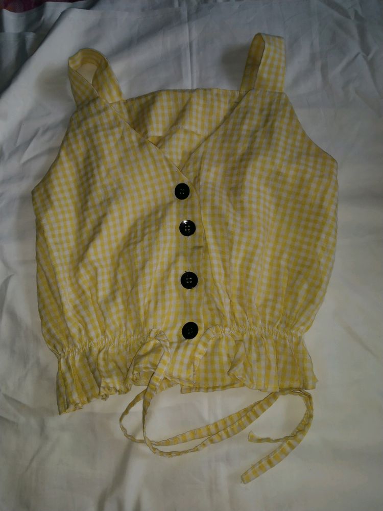 White And Yellow Check  Crop Top