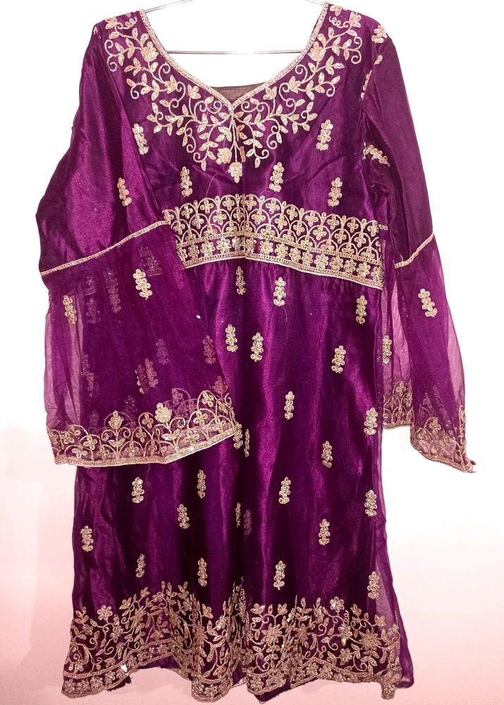 Wine Purple Sharara Lehenga Choli With Dupatta