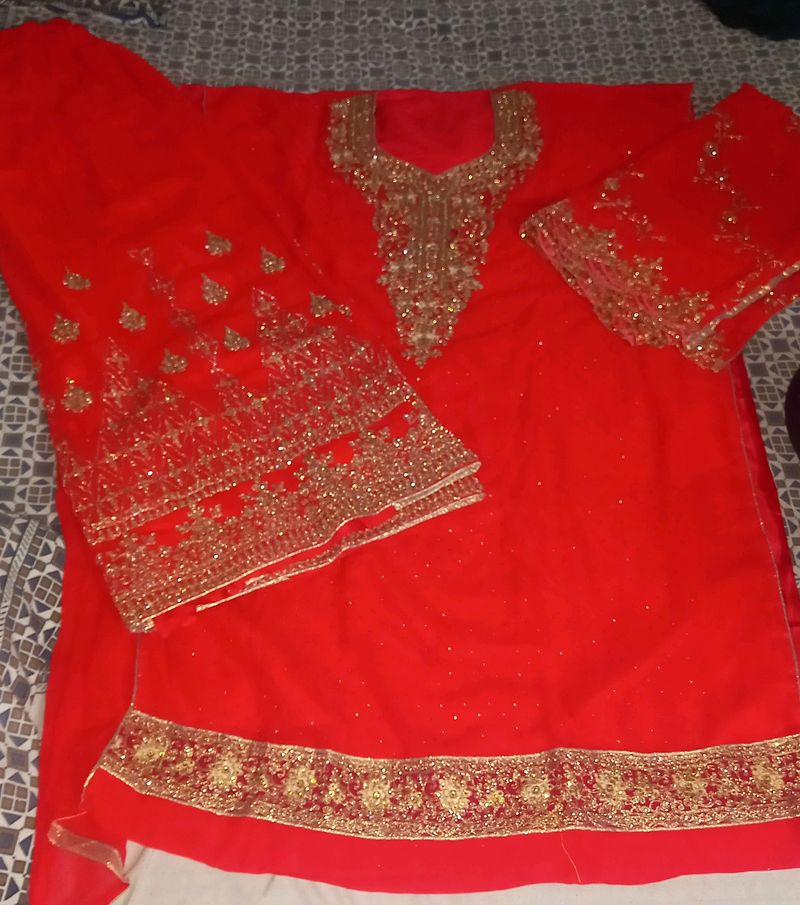 Heavy Embroidery Bridal Plazzo Suit (Semi Stitch)