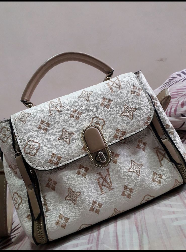 White And Cream Textured Sling Bag