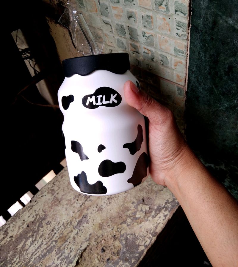 Cute Cow Mug With Straw- 1 Piece