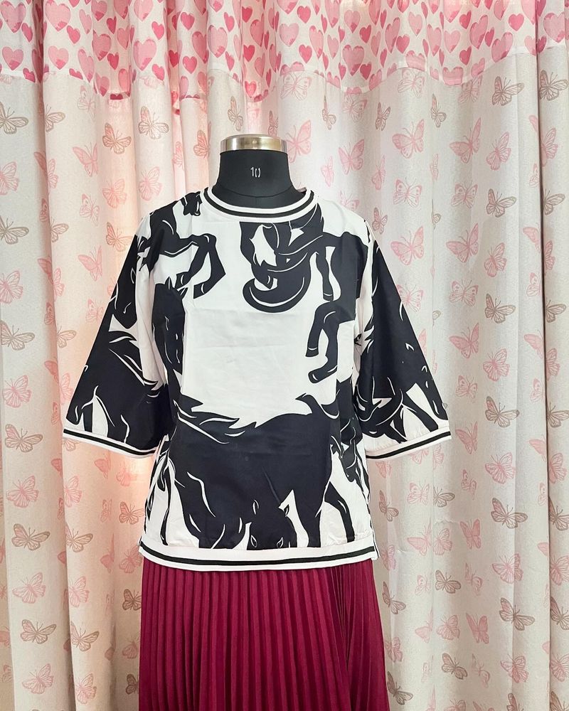 Black And White Abstract Print Top