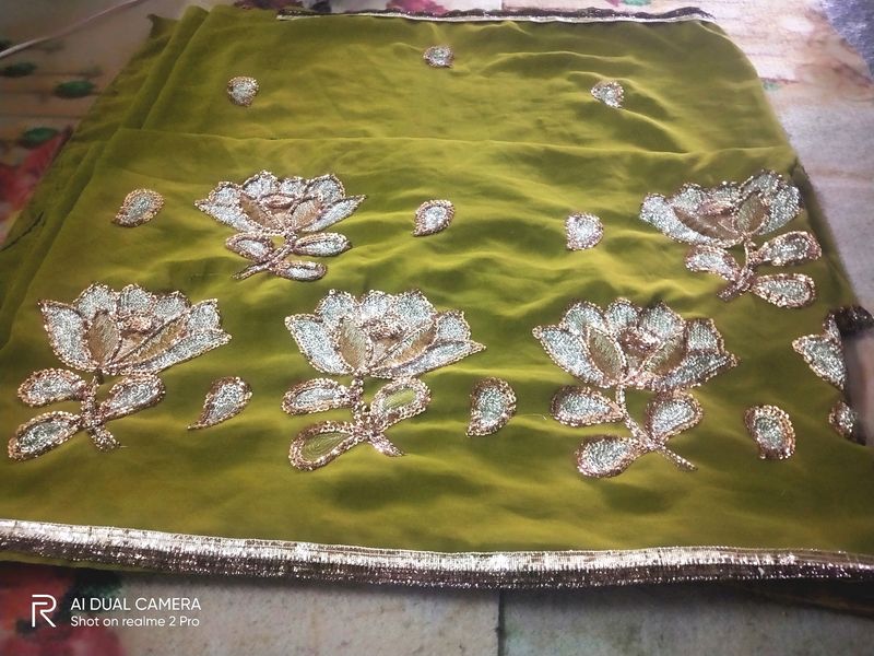 Olive Colour Saree With Chamki Work..