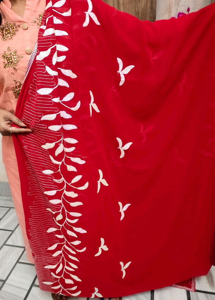 Brand New Cherry Red Sequence Work Saree