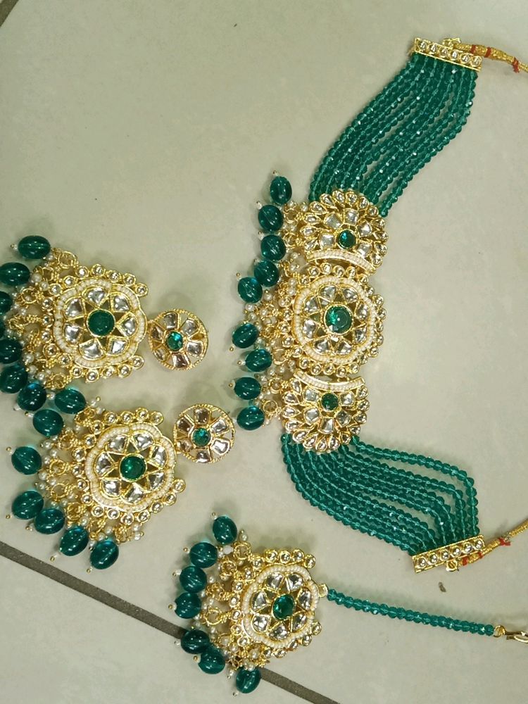 NEW TRENDING RAMA GREEN JEWELLERY SET