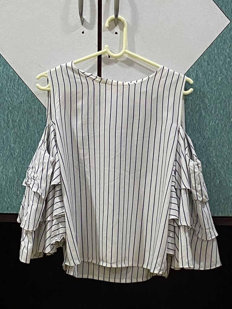 Blue & White stips cold shoulder top