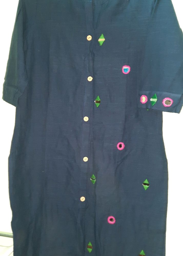 Navy Mirror Hand Work Kurti