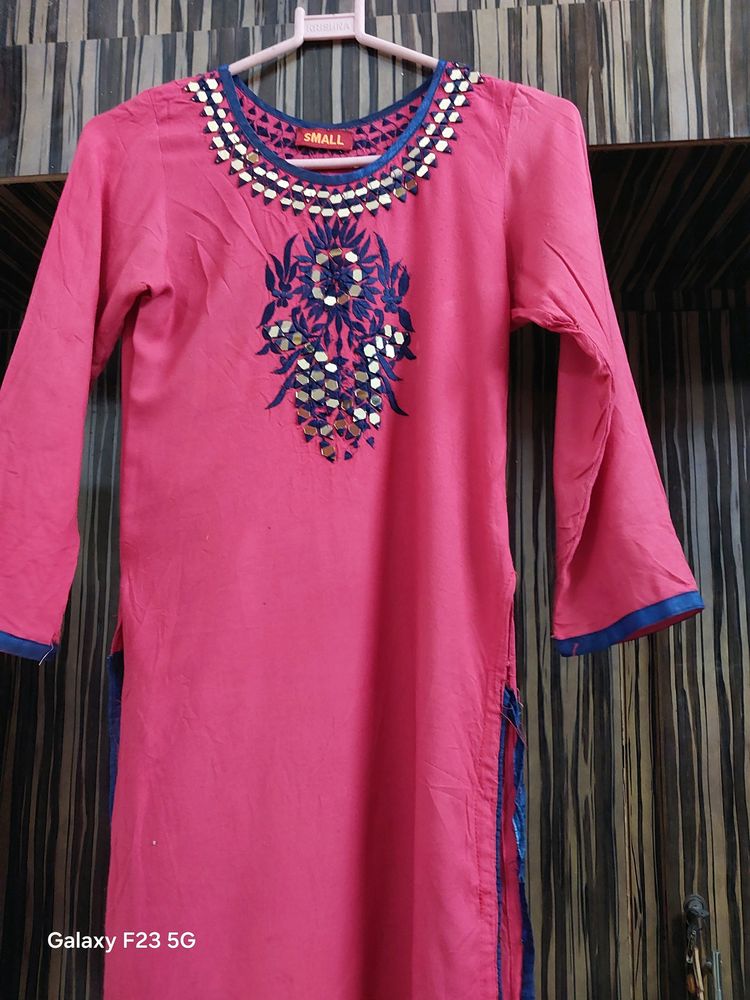 Mirror Work Kurti Wid Plazo Dupatta