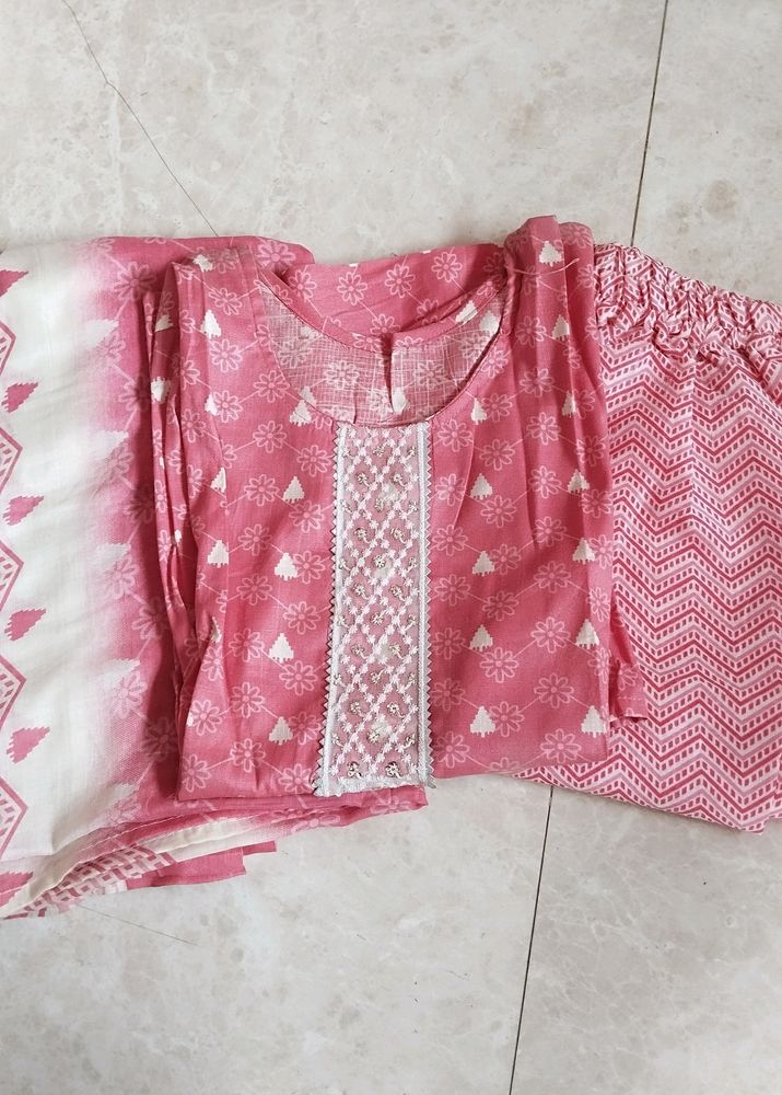 Cotton Kurti Dupatta & Pajama