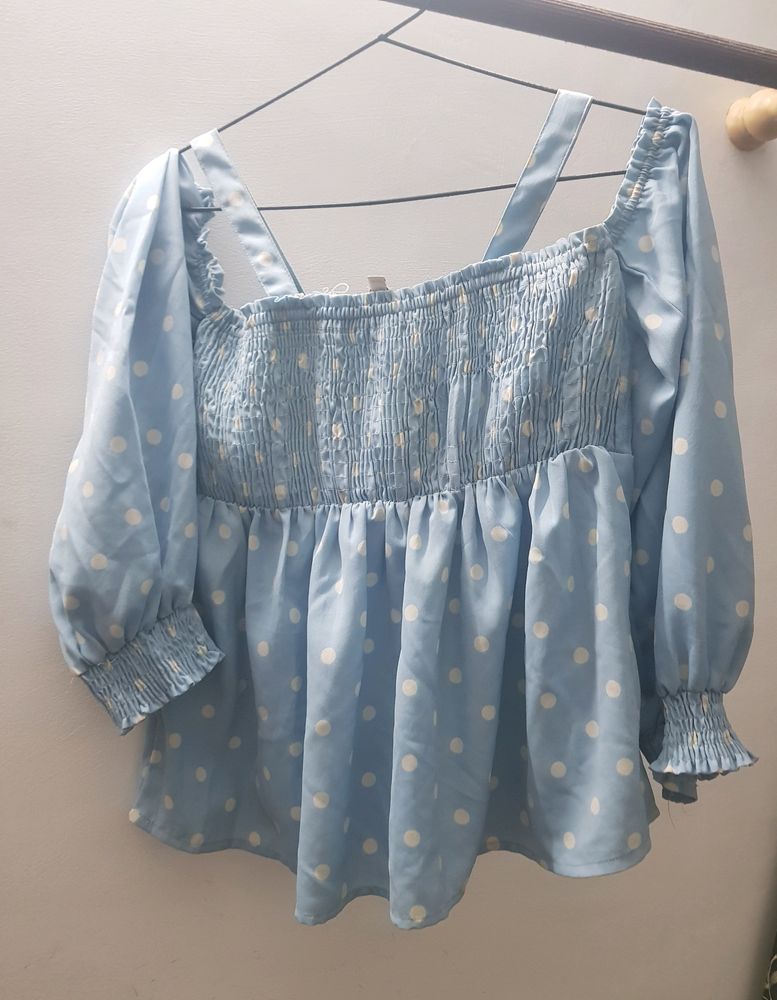 Blue Cold Shoulders Top