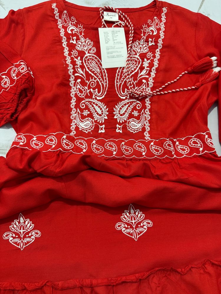 Branded Red Embroidered Dress