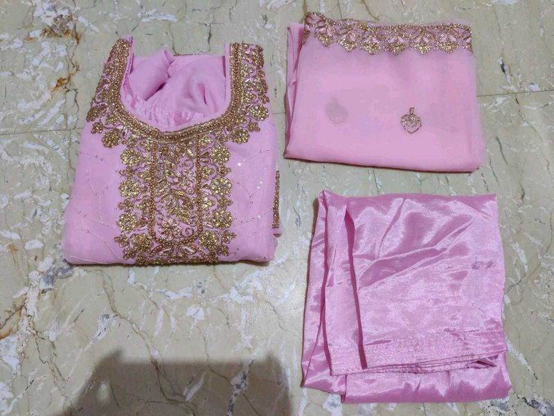 Pink Ethnic Georgette 3 Piece Suit