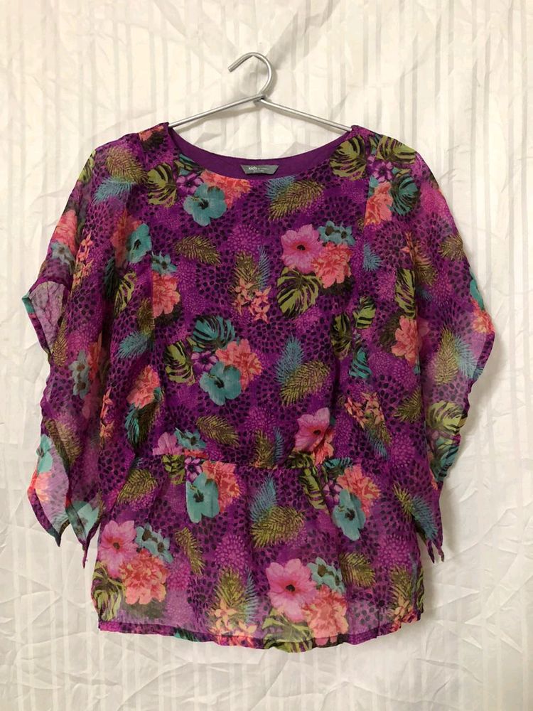 Floral Printed  Purple Top