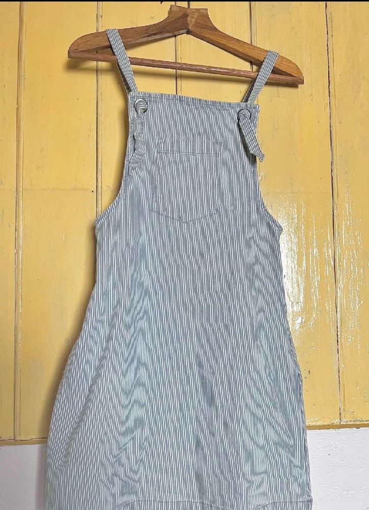 Dungaree Dress ( Vertical Blue And White Stripes)