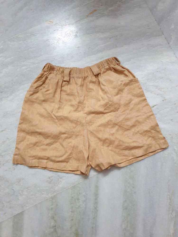 Khaki Casual Cotton Shorts With Belt