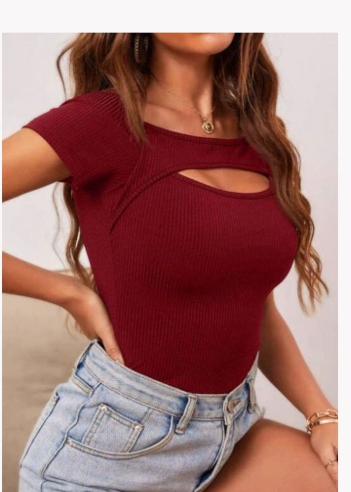 Cut-out Neck Rib Top