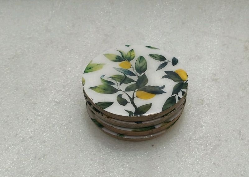 Wooden Lemon Enamel Coaster Set Of 4