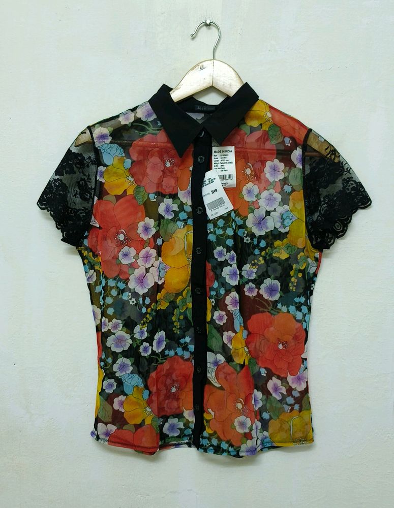 Trendy New Black Floral Print Top For Women