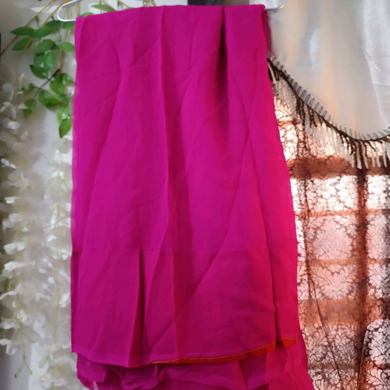 Fushia Pink Pure Chiffon Saree