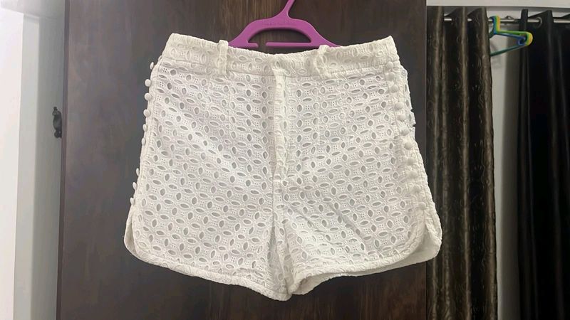 White Textured Shorts