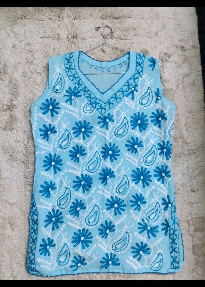 Blue Chikankari Short Kurta