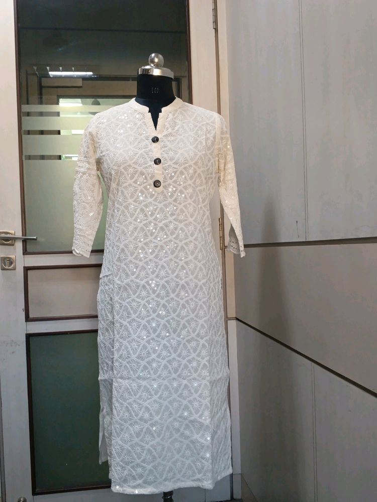 White Chickenkari Kurta