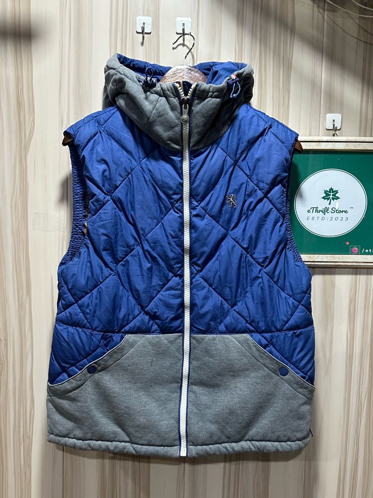 NII Quilted Sleeveless Blue Hooded Jacket