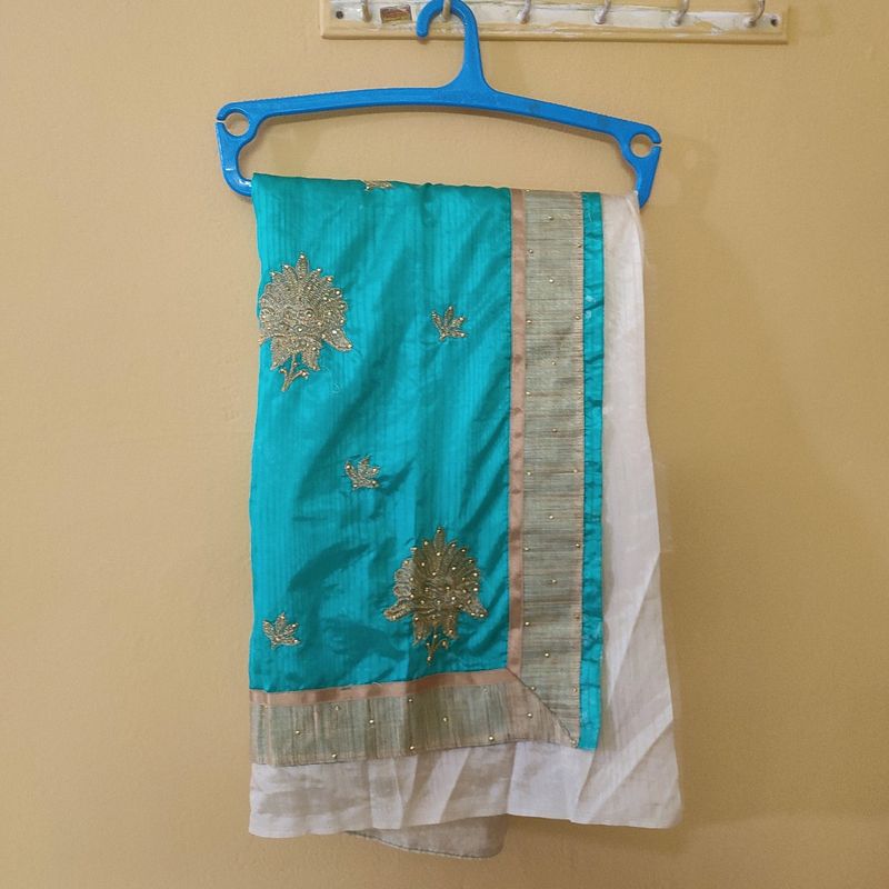 Glittery Cyan Grand Work Saree