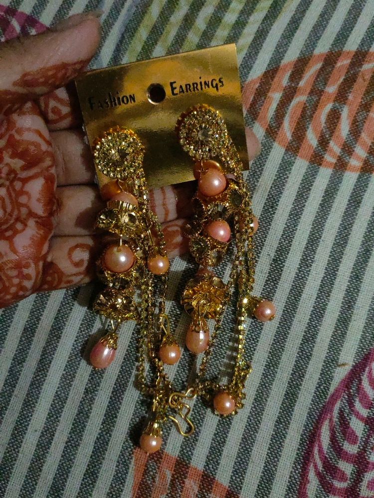 Peach Pearl Latkan Earrings