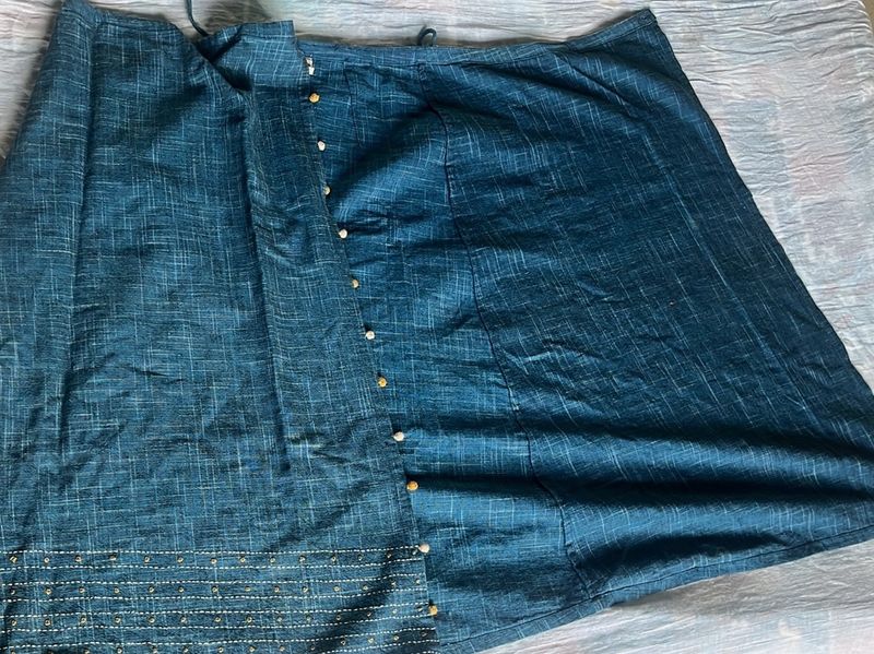 rustic blue indo western wrapping skirt