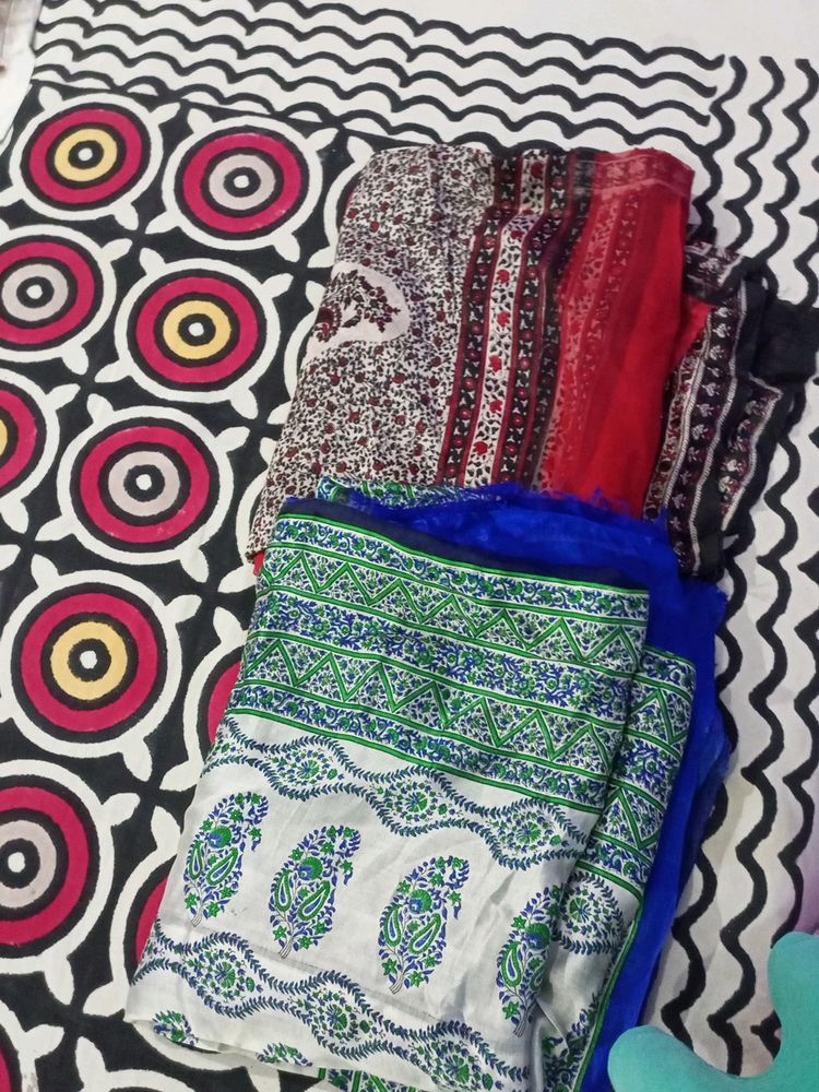 Combo Of Two Saree Red And Blue Colour Printed