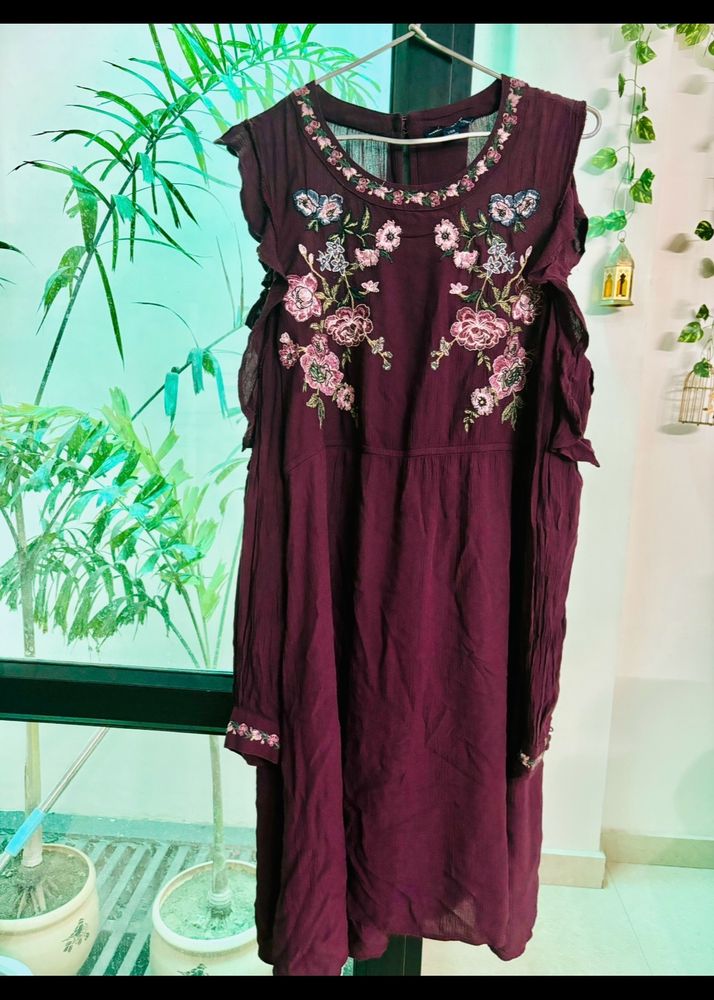 Maroon Embroidered Dress