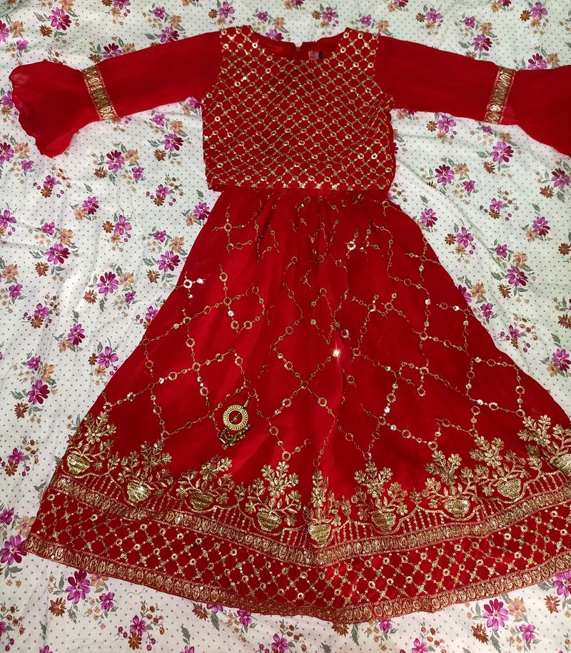 Elegant Red Party Dress for Kids (5-6 Years)