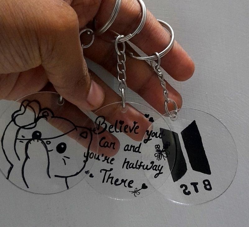 Homemade Bts, Cat, And Quote Keychain