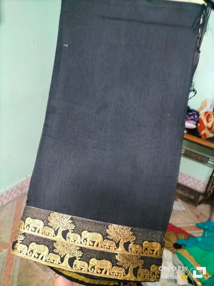 Plain Black Saree With Border