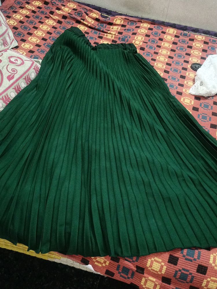 Bottle Green Pleated Skirt Only