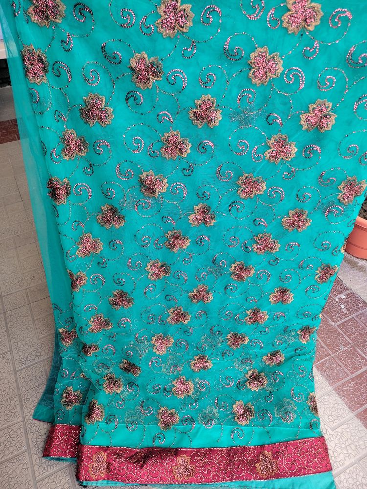 Multi Design Green Saree