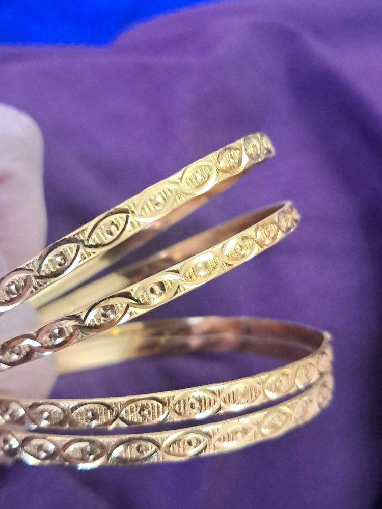 Gold Plated Thin Bangles - 4 Nos