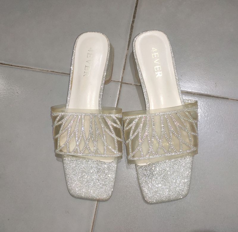 Pretty Glittery Shoe And Slide On Canvas