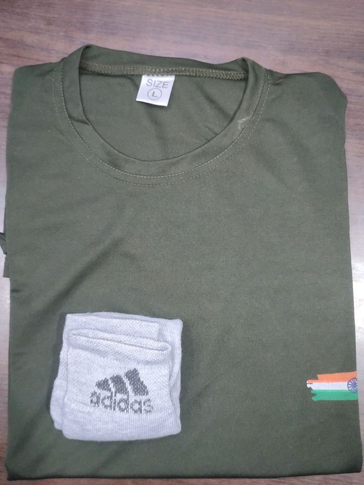 T-shirt Army Sports Half Baju Or  Free Socks One Pair.Back side Commando