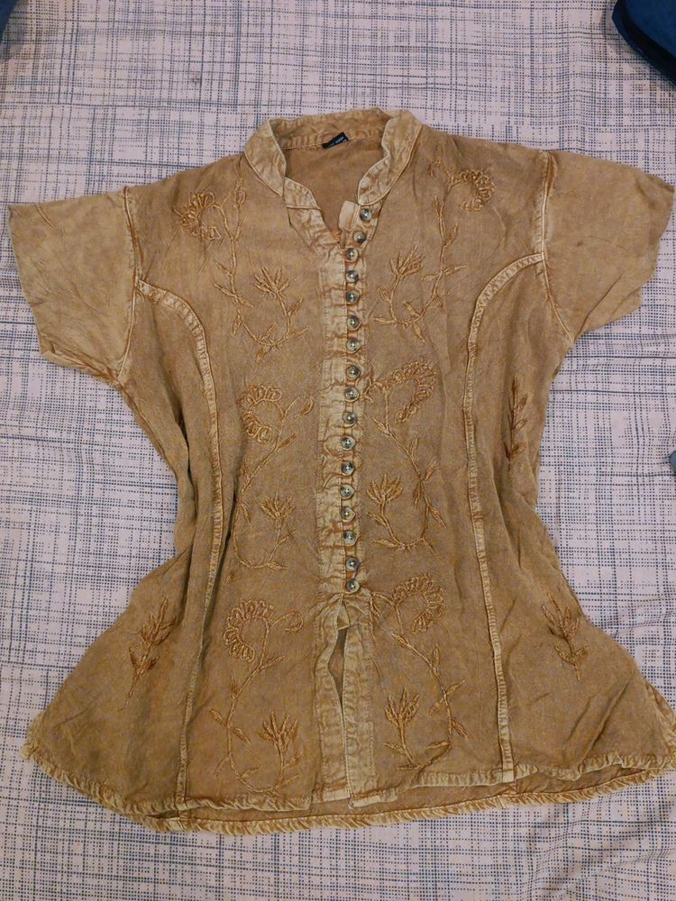 Brown Embroidered Top