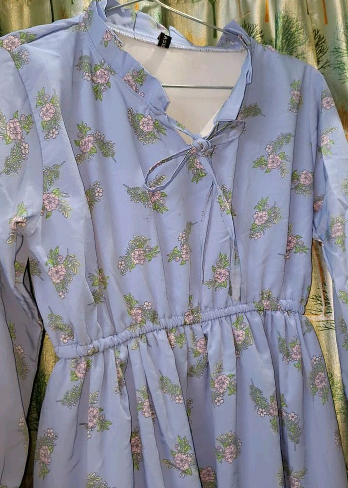 Beautiful Floral Baby Blue Frock