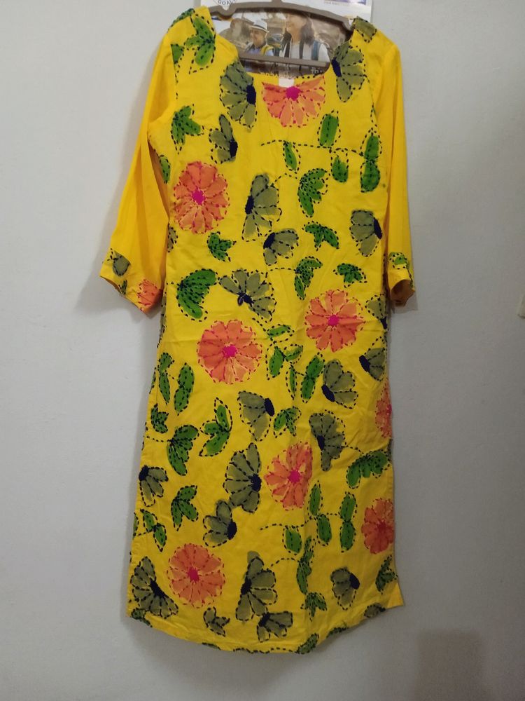 Yellow Fully Thread Worked Top